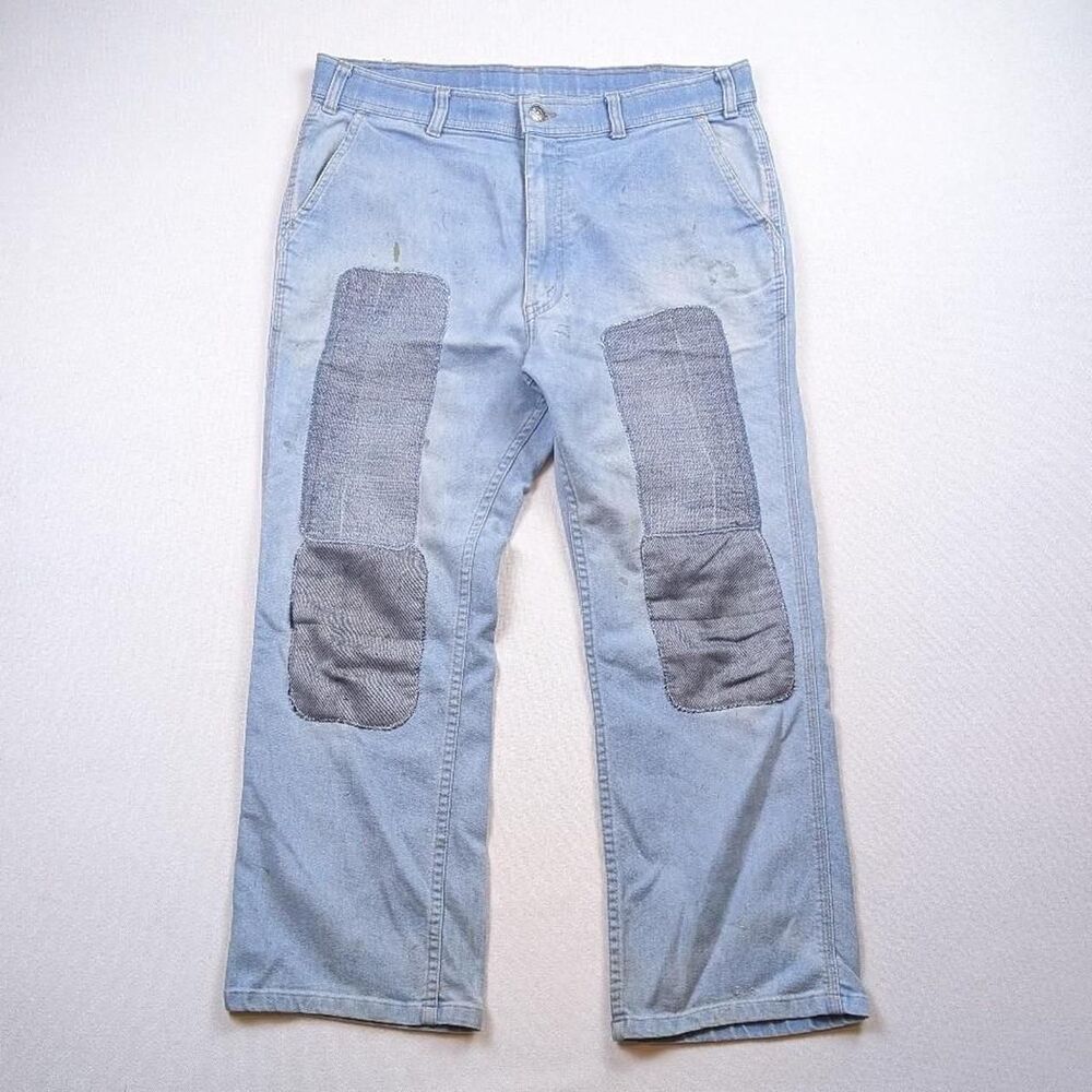 Vintage 70s Orange Tab Patchwork Action Jeans Whitewash Size 34*25.5